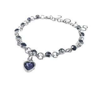 Silver with shades of blue rhinestone bracelet dangling heart NWT Darling Gift